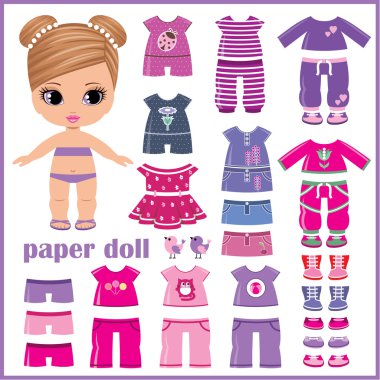 Paper doll with clothes set clipart