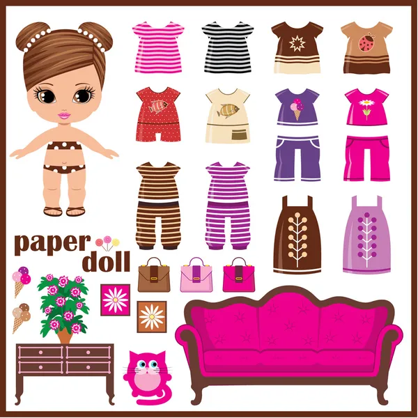 Paper doll with clothes set. vector — Stock Vector