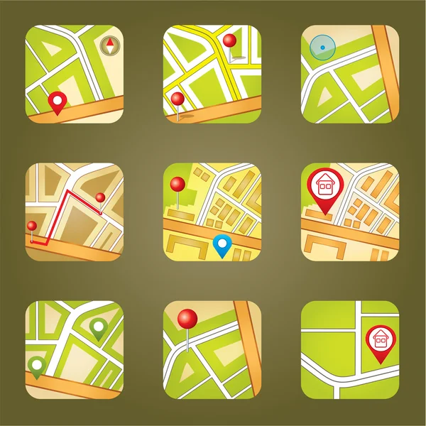 Carte de la ville avec des icônes GPS — Image vectorielle