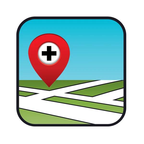 Street map icon with the pointer pharmacies, hospitals. — Stock Vector