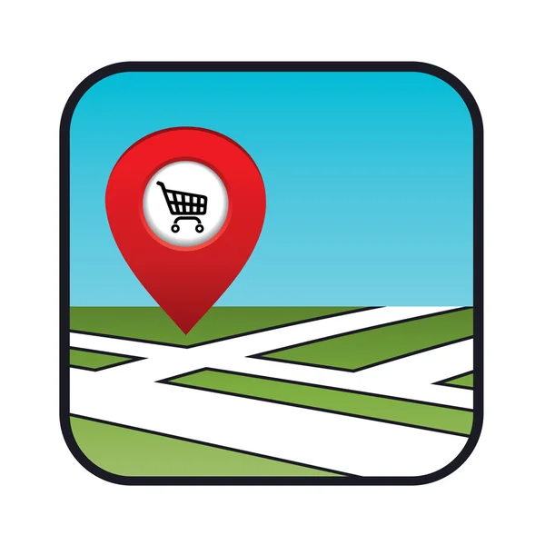 Icône de carte routière avec le supermarché pointeur . — Image vectorielle