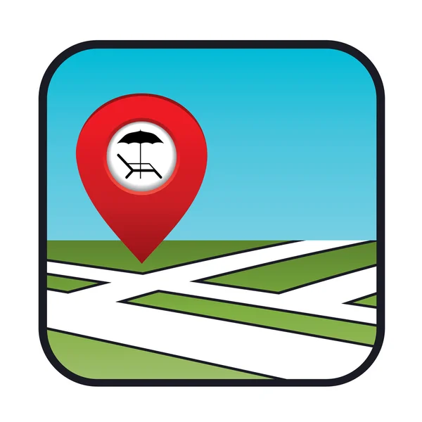 Street map icon with the pointer beach vacation. — Stock Vector