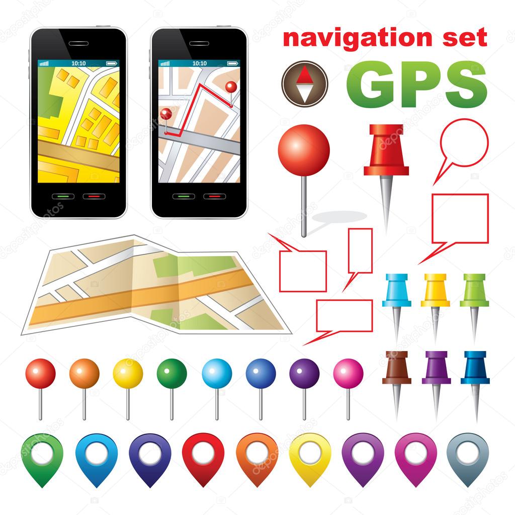 Navigation set with icons GPS.