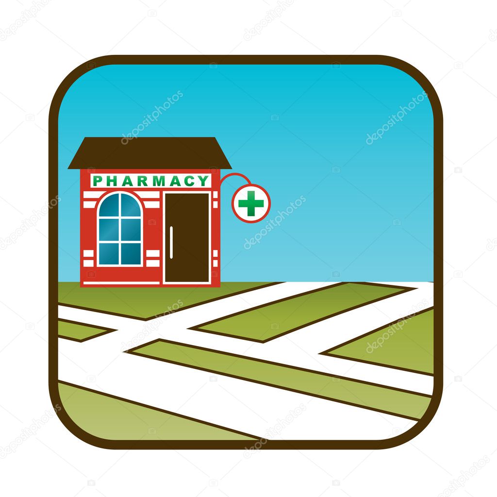 Icon of pharmacy with street map.