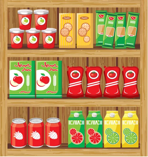Supermarché. Étagères avec nourriture . — Image vectorielle