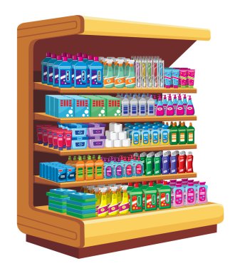 Shelfs with household chemicals.
