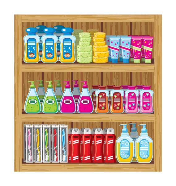 Shelfs with household chemicals. — Stock Vector