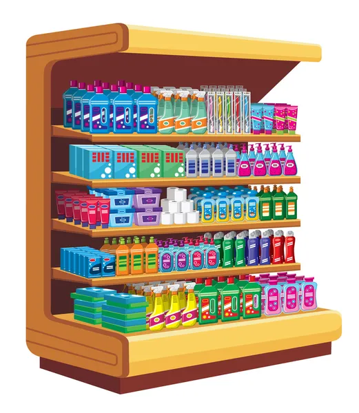 Shelfs with household chemicals. — Stock Vector