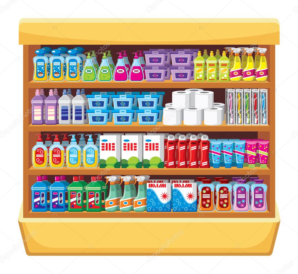 Shelfs with household chemicals
