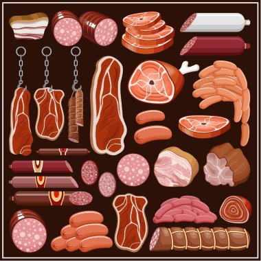 Set of meat products. clipart