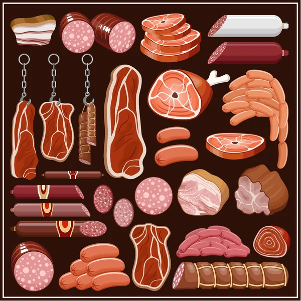 Conjunto de produtos à base de carne . — Vetor de Stock