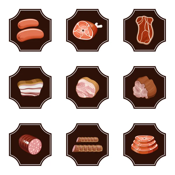 Set meat products. — Stock Vector