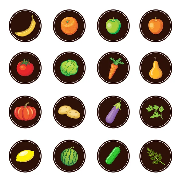 Frutas y verduras. Conjunto de iconos . — Vector de stock