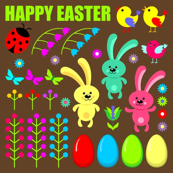 Set of easter eggs,animals and flowers. — Stock Vector