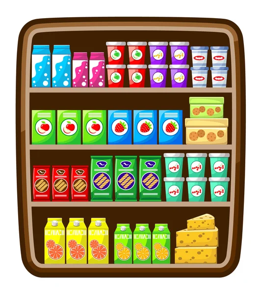 Supermarket. Shelfs with food. — Stock Vector