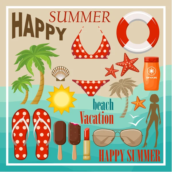 Summer beach set. — Stock Vector