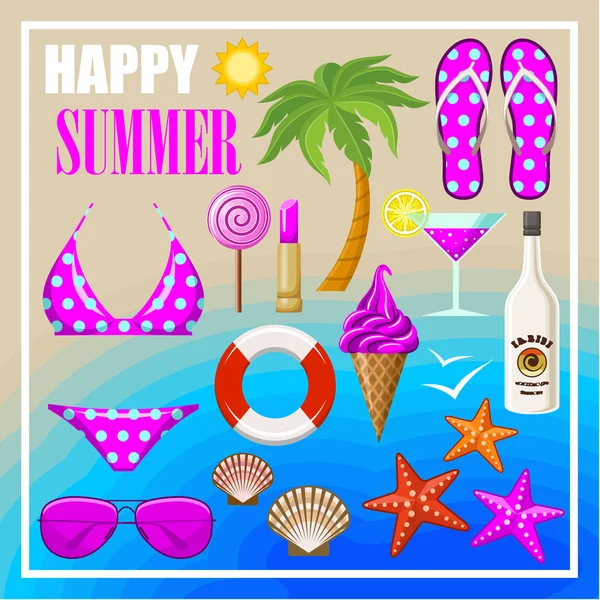 Summer beach set. — Stock Vector