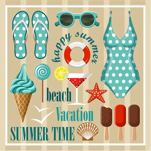 Summer beach set. — Stock Vector
