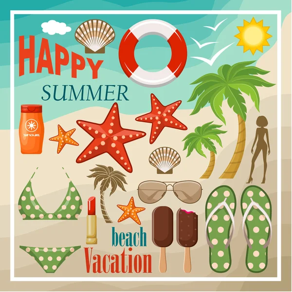 Summer beach set — Stock Vector