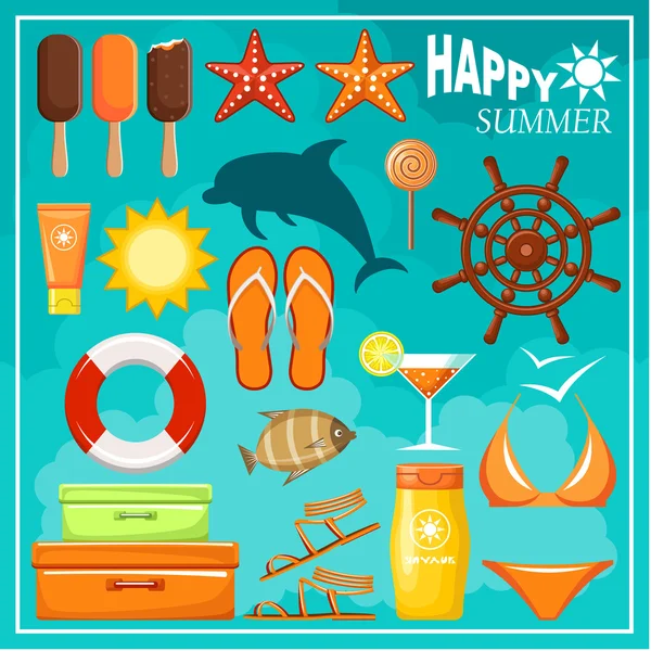 Summer beach set. vector — Stock Vector