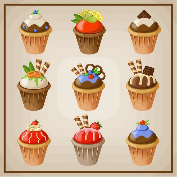 Conjunto de cupcakes — Vetor de Stock