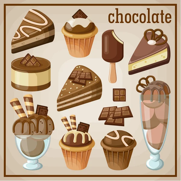 Conjunto de dulces y chocolate. ilustración vectorial — Archivo Imágenes Vectoriales