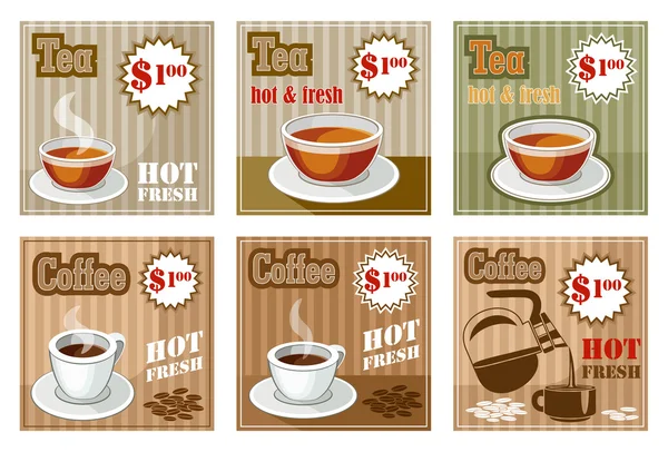 Набір карт кави та чаю. Векторна ілюстрація — стоковий вектор