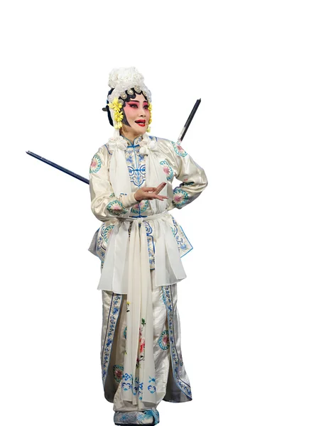 Jolie actrice d'opéra taditionelle chinoise avec fond blanc isolé — Photo