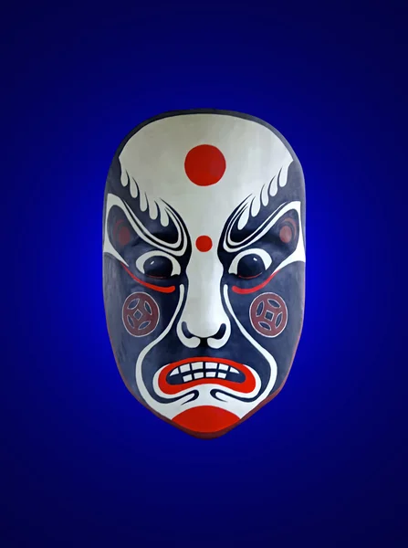 Masque d'opéra chinois avec fond bleu isolé — Photo