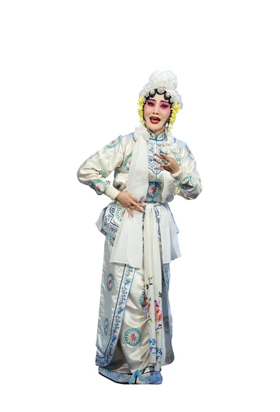 白色孤立背景的漂亮中国通络歌剧女演员 — 图库照片
