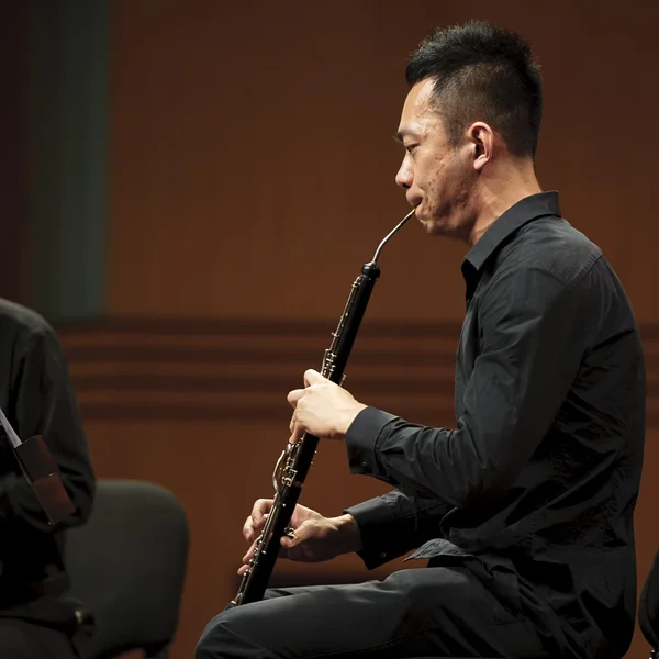 Musician performs English horn on wind music chamber music conce — Stock Photo, Image