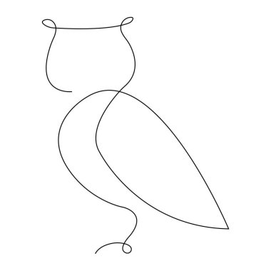 Baykuş minimalizm tarzında sürekli bir çizgi çizer. Tasarım dekoru, resimler, kuş logosu, doğa rezervi, orman, modern dövme, tişört veya giysi baskısı için uygundur. İzole vektör
