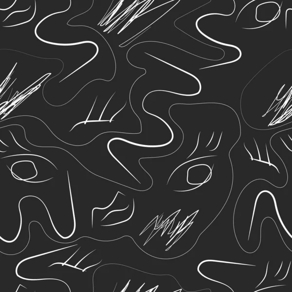 Modèle Sans Couture Lignes Doodle Lignes Lignes Lèvres Yeux Cils — Image vectorielle