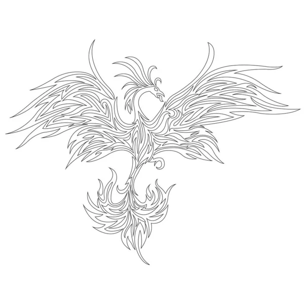 Ave Fénix Esquema Vuelo Diseño Para Tatuaje Pájaro Decoración Logotipo — Vector de stock