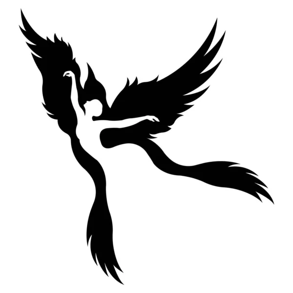 Bright Silhouette Dancing Girl Zarbird Bird Design Suitable Logo Tattoo — Stock Vector