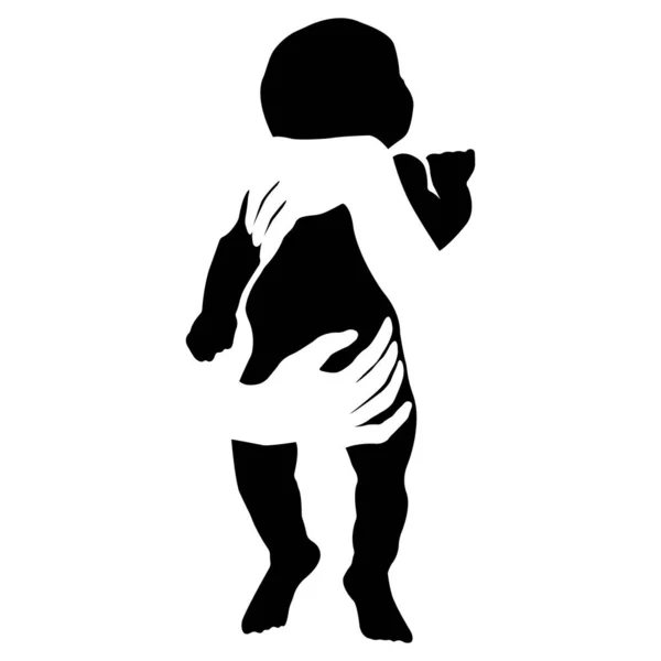 Silhouette Mother Supports Baby Ass Motherhood Fertility Love Concept Family — Vettoriale Stock