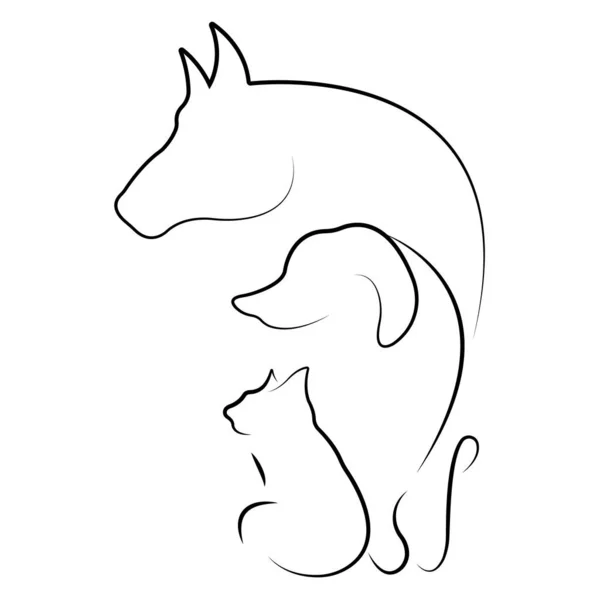 Σιλουέτα Ενός Αλόγου Σκύλου Και Γάτας Σχεδιάζεται Μινιμαλιστικό Στυλ Σχεδιασμός — Διανυσματικό Αρχείο