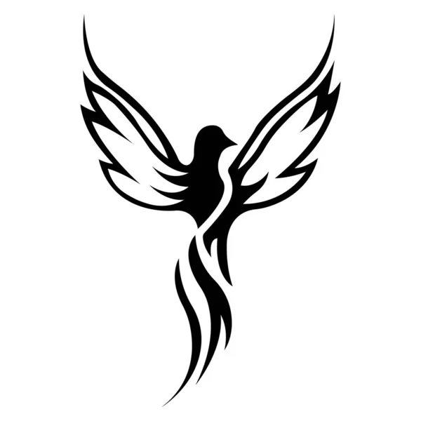 Силует Вогняного Птаха Намальованого Чорними Лініями Білому Тлі Тропічний Птах — стоковий вектор