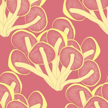 Pembe arka planda sarı mantarlı kusursuz desen. Tasarım duvar kağıtları, tekstil, havlular, çarşaf, tişört ve çeşitli giysiler, ürün ambalajları için uygundur. İzole vektör illüstrasyonu