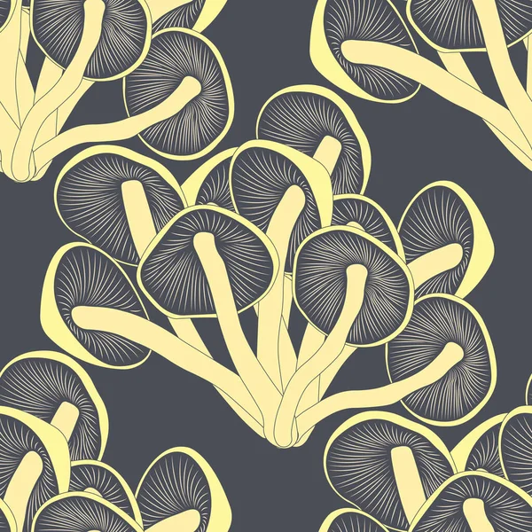 Gri bir arka planda mantarlı kusursuz desen. Tasarım duvar kağıtları, tekstil, havlu, yatak, tişört ve çeşitli giysiler ve ürün ambalajı için uygundur. İzole vektör illüstrasyonu