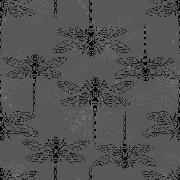 Seamless Pattern Black Gray Silhouettes Dragonflies Design Suitable Wallpapers Textiles — Stock Vector