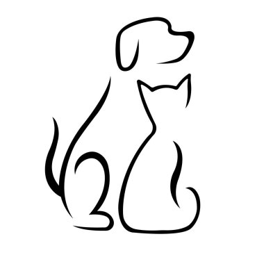 Silhouette of a dog and a cat. Linear tattoo style. Design suitable for pet protection logo, tattoo, decor, sticker, emblem, sign, company symbol. Isolated vector illustration clipart