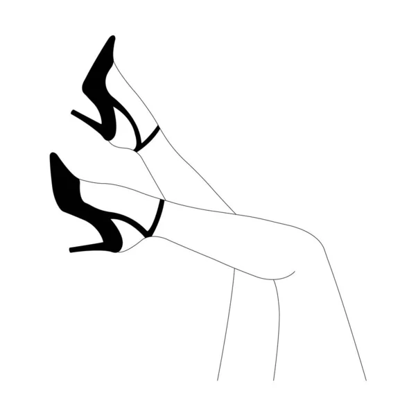 穿着黑色鞋子的美丽的腿的轮廓 简约主义风格 本设计适用于装饰 鞋类广告 印刷品等 孤立的矢量说明 — 图库矢量图片