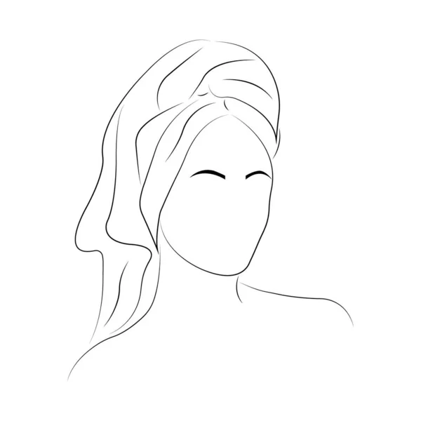 Silhouette Une Fille Dans Une Serviette Sur Tête Style Minimaliste — Image vectorielle