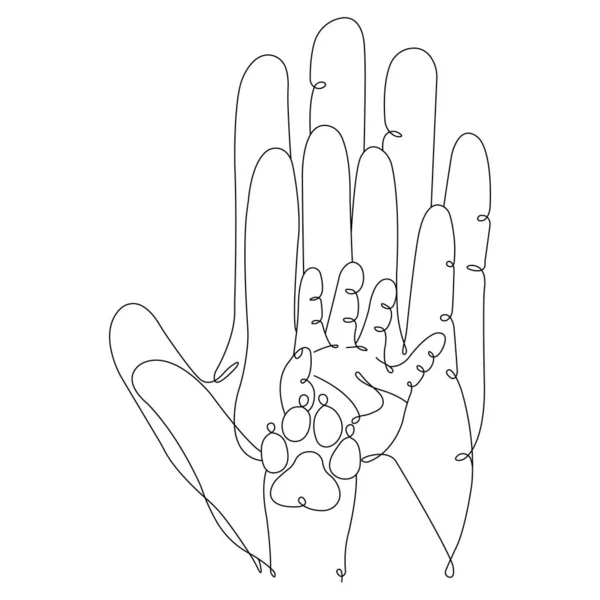 Τρία Χέρια Και Ένα Ζώο Πόδι Μινιμαλιστικό Στυλ Έννοια Της — Διανυσματικό Αρχείο