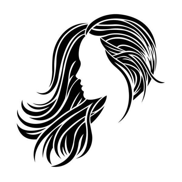 Силует Дівчини Розпущеним Чорним Волоссям Дизайн Підходить Зображення Декору Логотипу — стоковий вектор