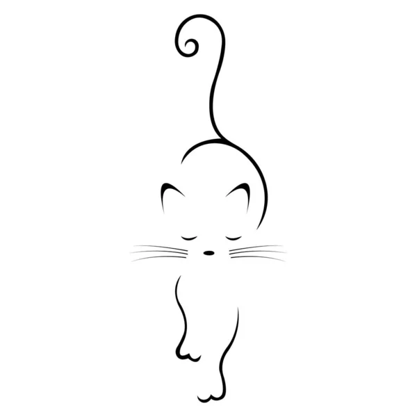 Контур Ходячей Черной Кошки Закрытыми Глазами Закрученным Хвостом Дизайн Логотипа — стоковый вектор