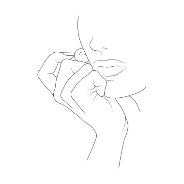 Silhouette of a girl pensively leaning on her arm. Minimalist style. Design suitable for paintings, decor, tattoos, scrapbooks, banner, t-shirt printing. Isolated vector illustration
