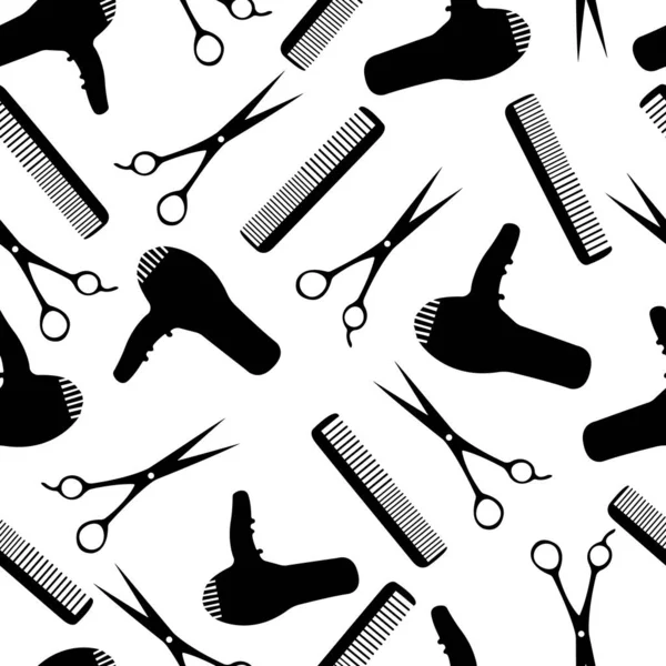 Seamless Pattern Hairdressing Tools Hair Dryer Comb Scissors Design Suitable — Stockový vektor