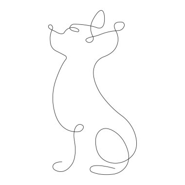 Silhouette of a Chihuahua dog drawn with a continuous line in a minimalist style. Design suitable for tattoos, decor, logo, mascot, sticker, badge, symbol, souvenir, t-shirt print. Isolated vector